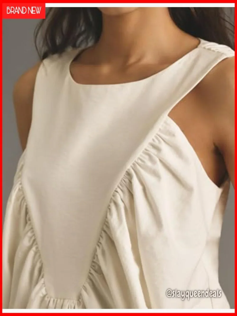 Peplum Babydoll Top Shirred Swing Tank Tops Pleated Flowy Loose Fit Ruffled Vest - Picture 4 of 7